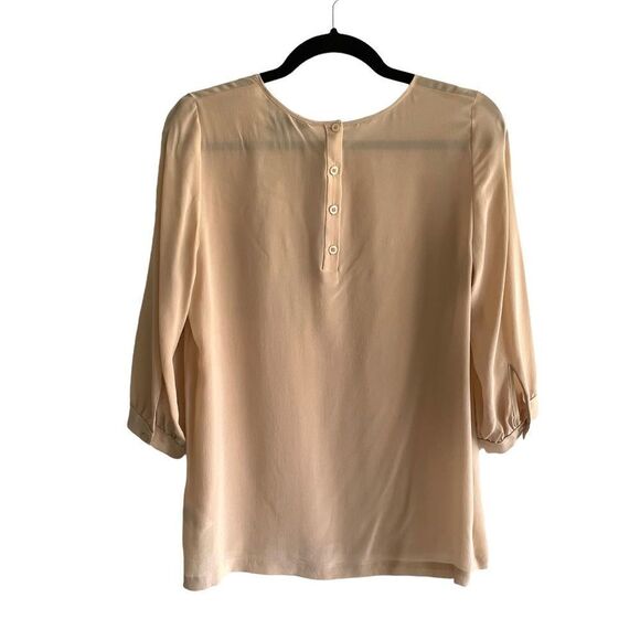 FRENCH CONNECTION Silk Crew Neck 3/4 Sleeve Blouse Front Pocket Pecan Pie 0 - Picture 3 of 6